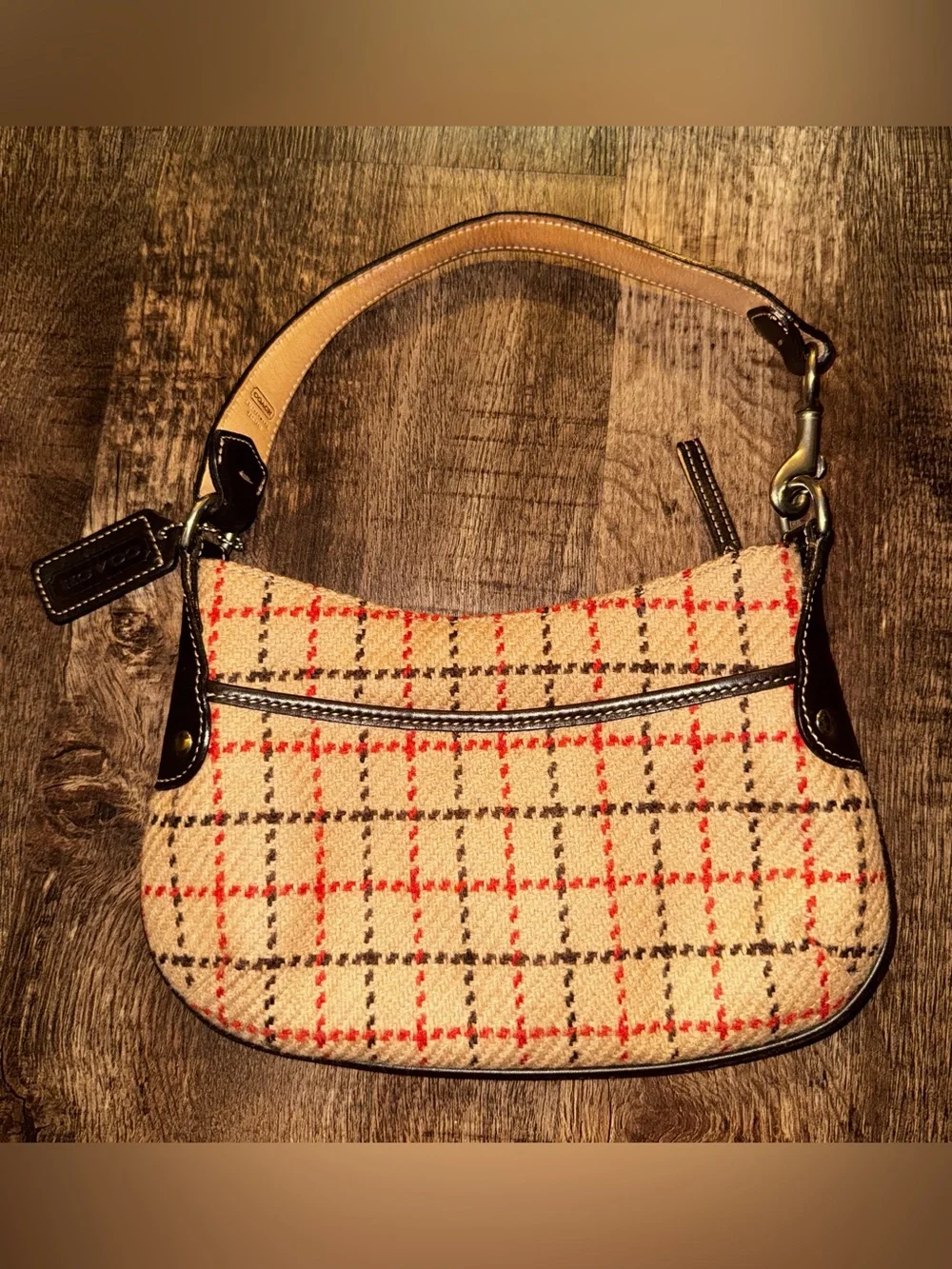 Coach Vintage Tattersall Plaid Wool Baguette Shoulder Bag